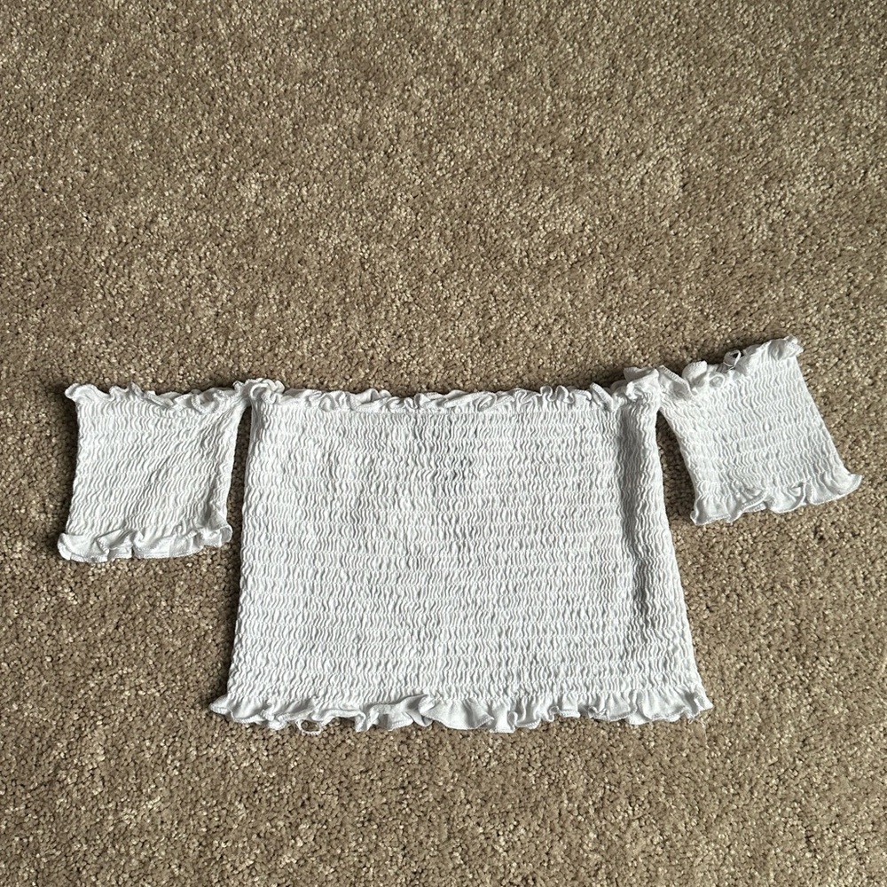 White Off-Shoulder Smocked Crop Top